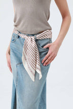 Cream Striped Satin Silky Skinny Scarf – Leto Accessories – view 4