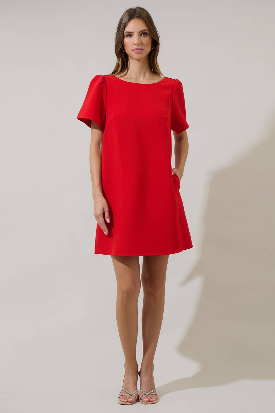 Urania Bow Shift Mini Dress: Red
