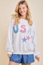 USA Patchwork Star Graphic Sweatshirt: NAVY