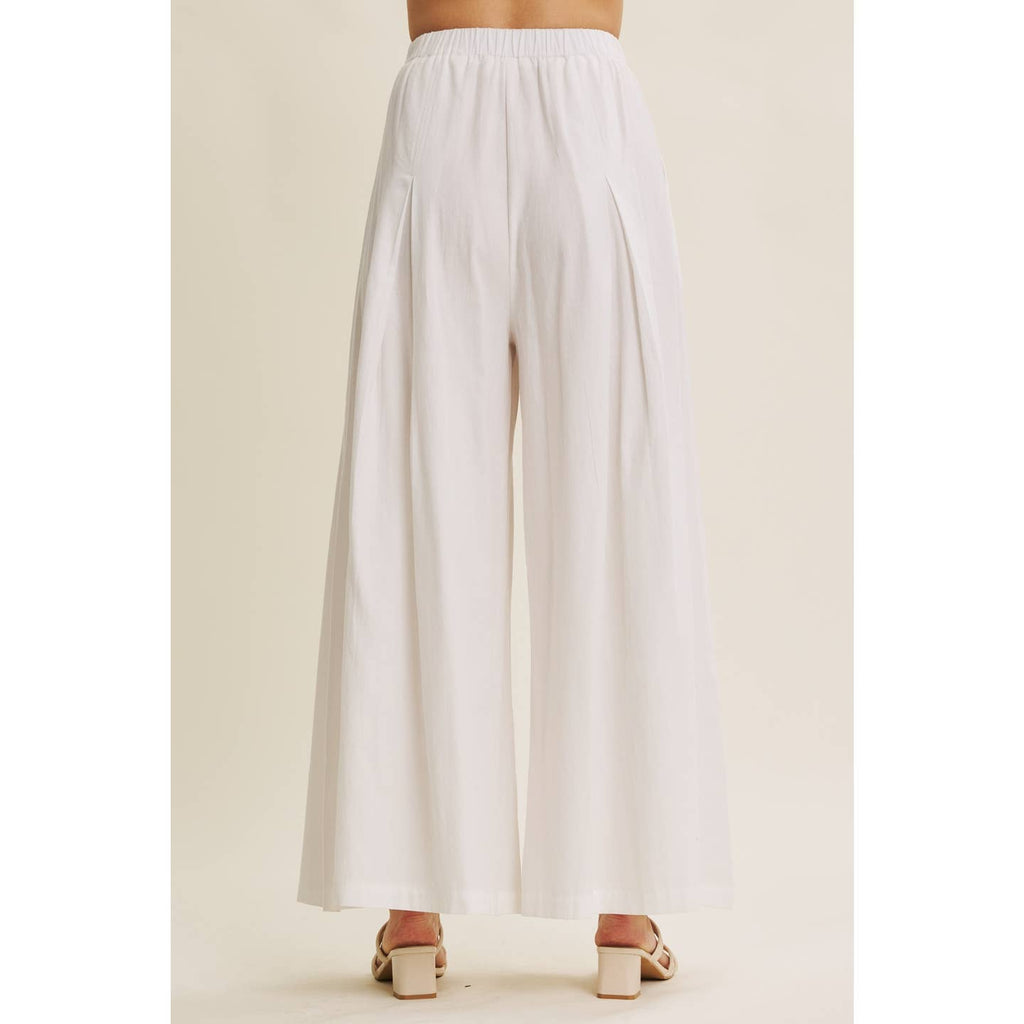 Off White Elongating Wide-Leg Elastic Cotton Pleated Flare Pants