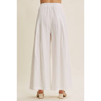 Off White Elongating Wide-Leg Elastic Cotton Pleated Flare Pants