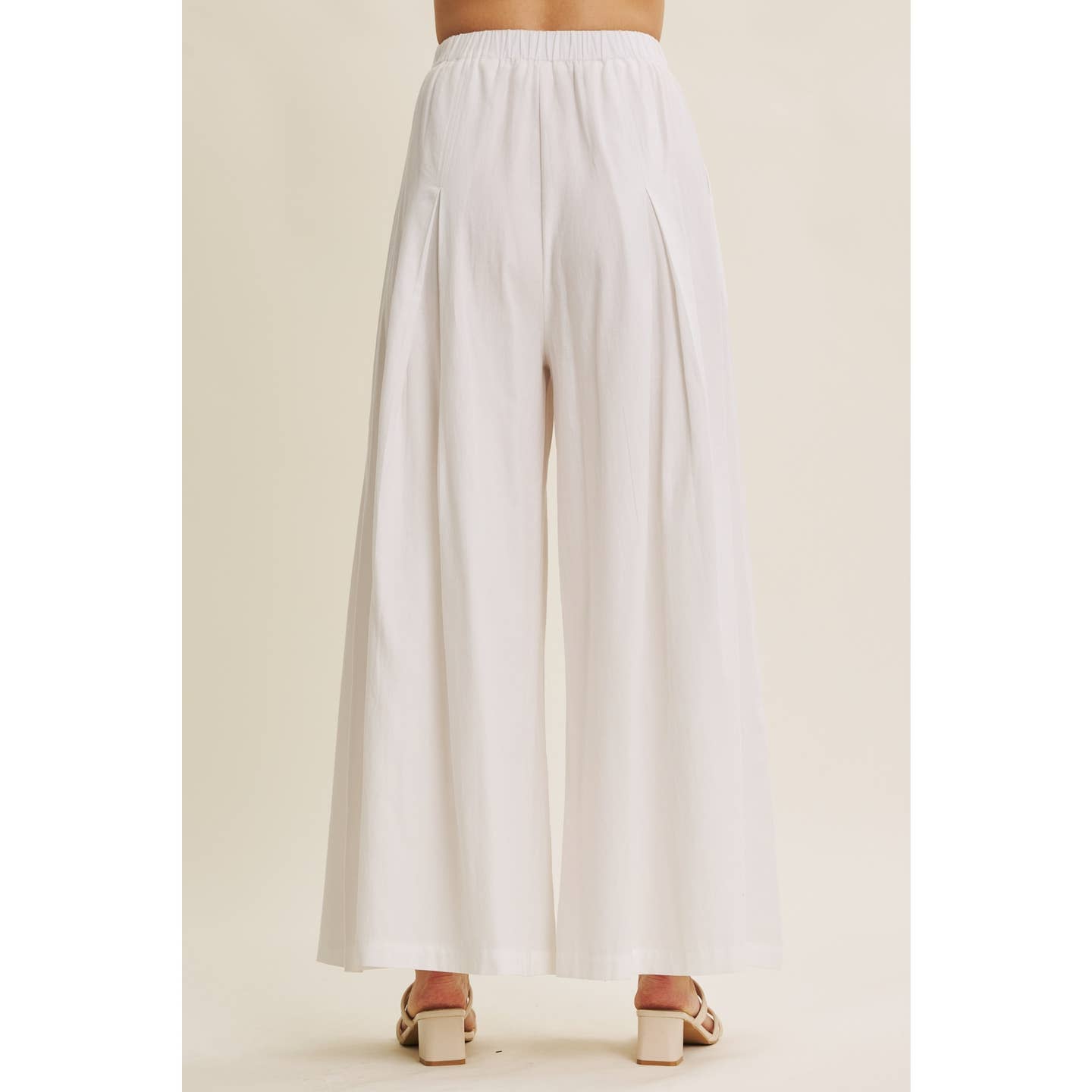 Off White Elongating Wide-Leg Elastic Cotton Pleated Flare Pants