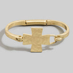 Gold Hammered Cross Hinge Bangle Bracelet