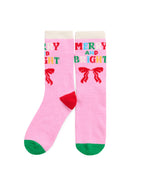 "MERRY & BRIGHT" SOCKS,PINK
