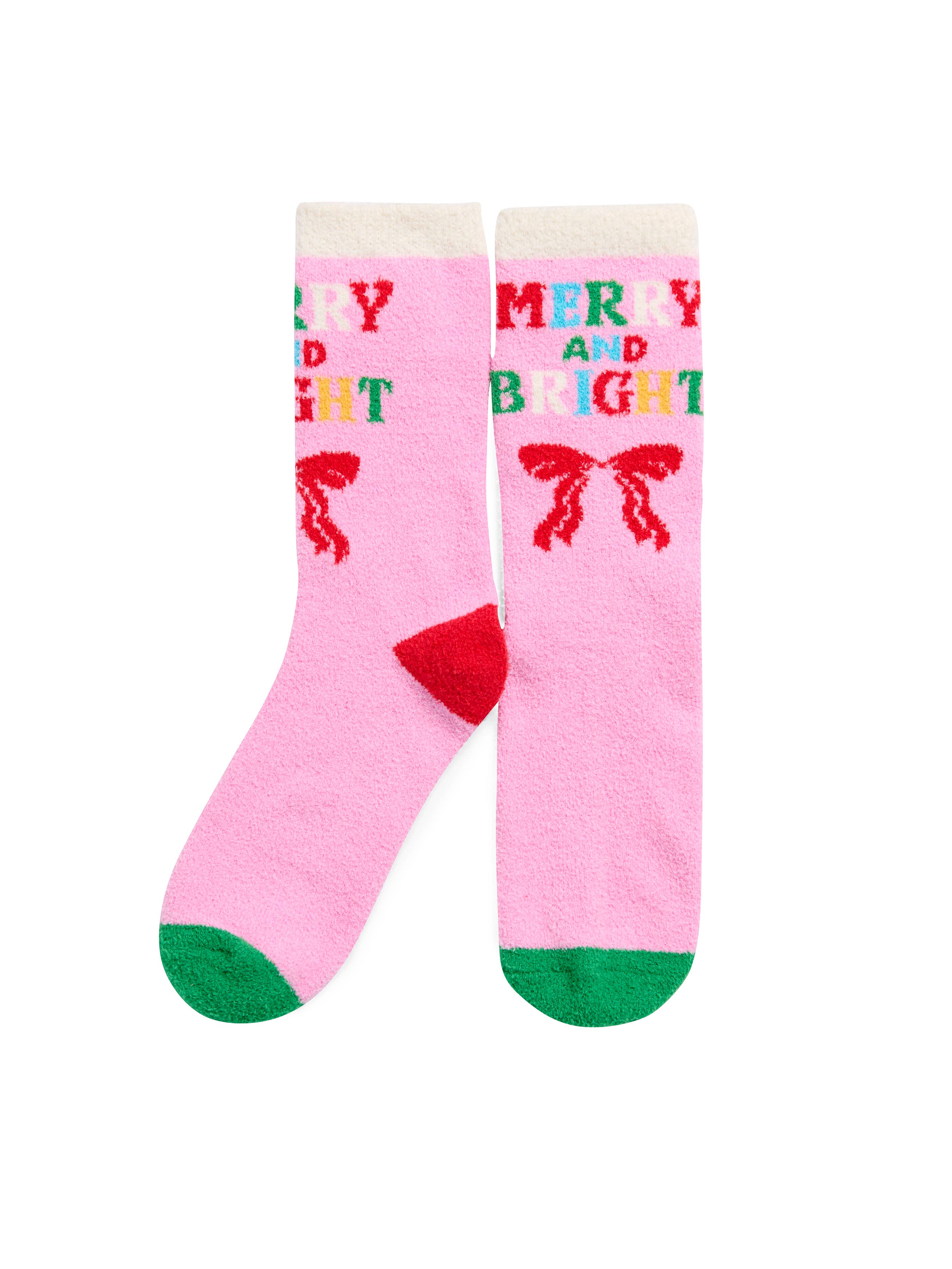 "MERRY & BRIGHT" SOCKS,PINK