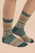 Geometric Graphic Crew Socks: SAGE