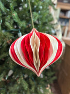 12' PAPER GLITTER CREAM/RED HONEYCOMB ORN.