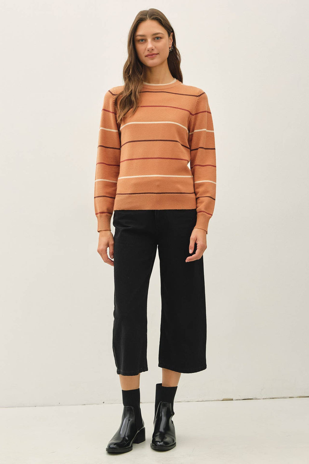 TERRACOTTA DOUBLE LAYERED LOOK  STRIPE SWEATER TOP