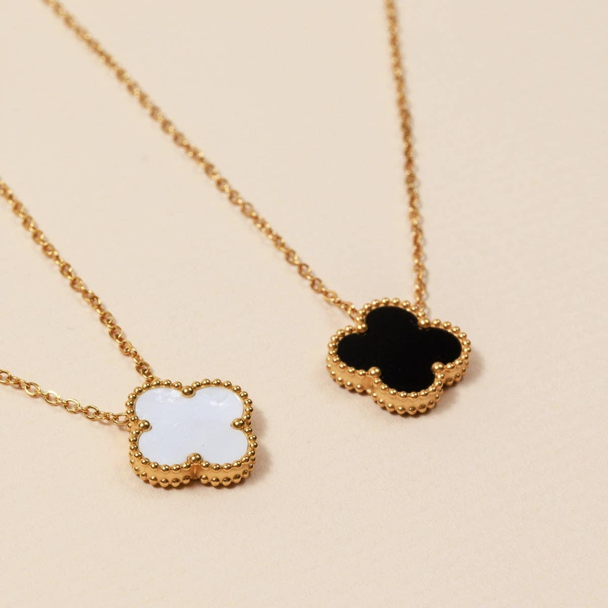 Floral Charm 18K Gold Dip Stainless Steel Necklace: White / One / B4JN001
