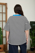 PLUS STRIPE COLORBLOCK DETAIL SHORT SLEEVE KNIT T-SHIRT : NAVY MULTI