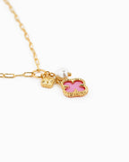 MOP Clover Triple Charm Necklace: Light Pink