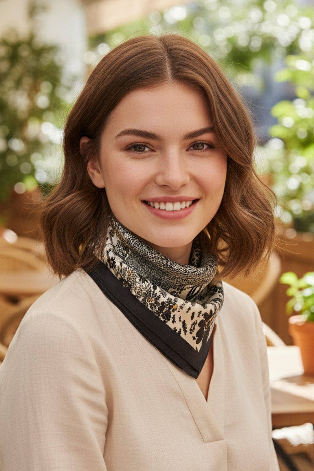 Classic Floral Print Bandana: Taupe