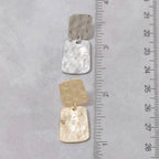 Silver Flat Hammered Squares Stud Dangle Earrings