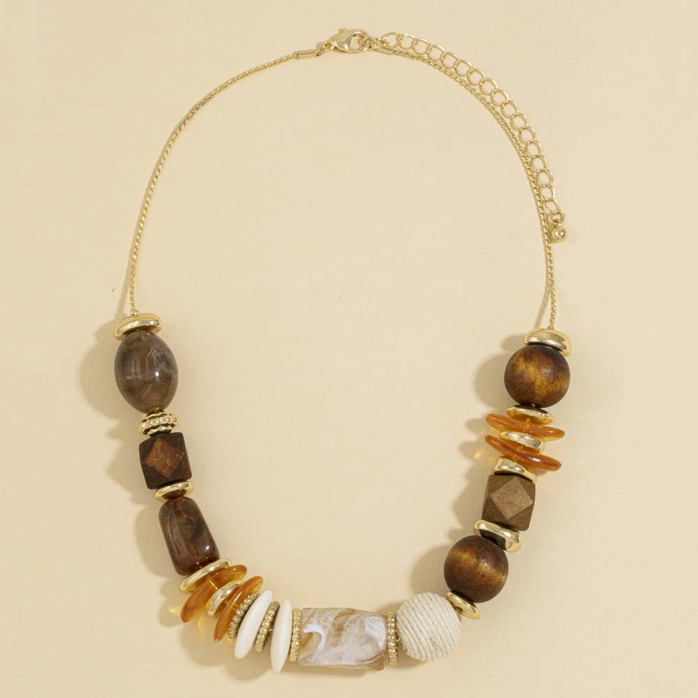 Chunky Wood Bead Statement Necklace: GDBRW
