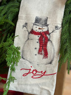 Cotton & Linen Printed Tea Towel w/ Snowman & Santa, 4 styles