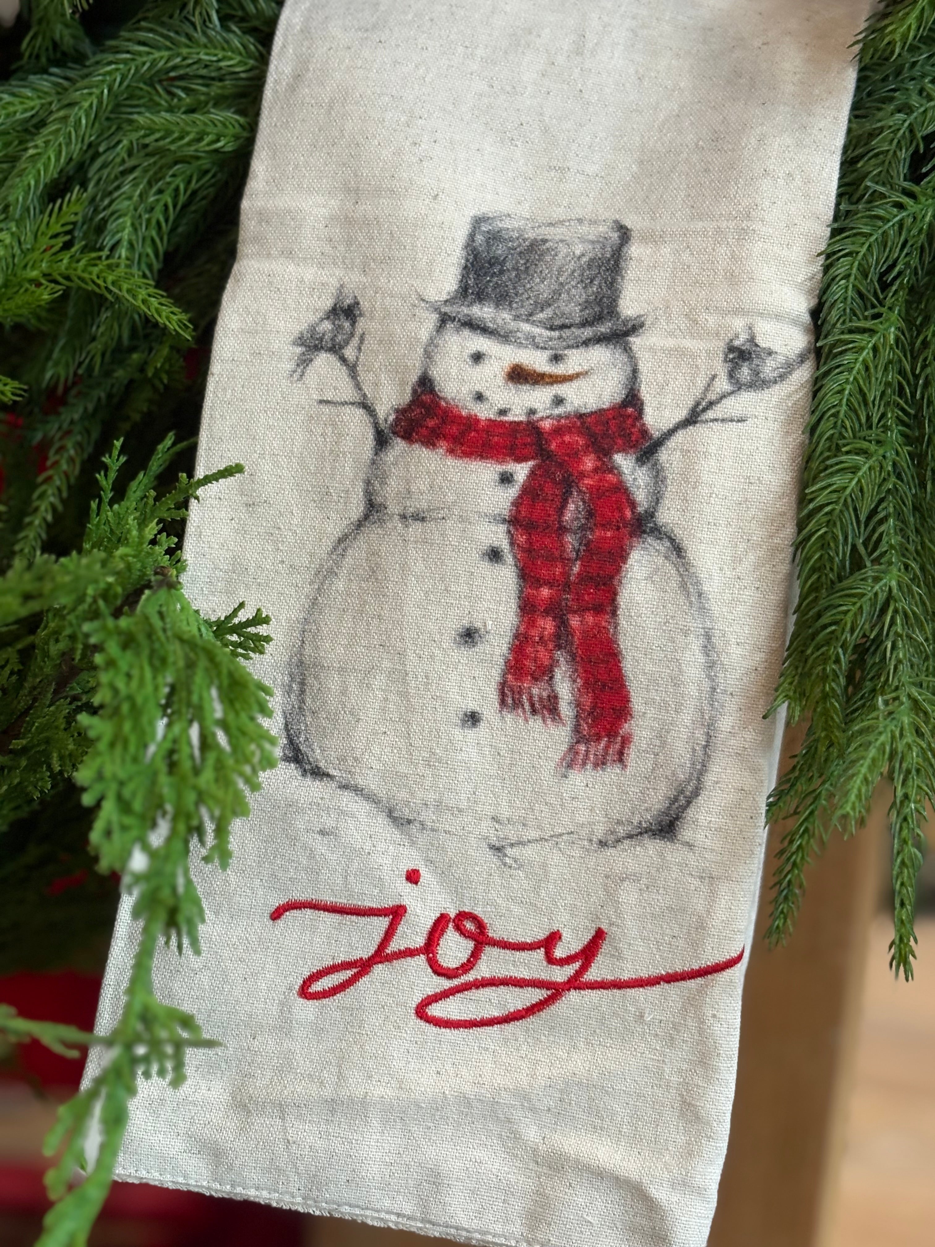 Cotton & Linen Printed Tea Towel w/ Snowman & Santa, 4 styles