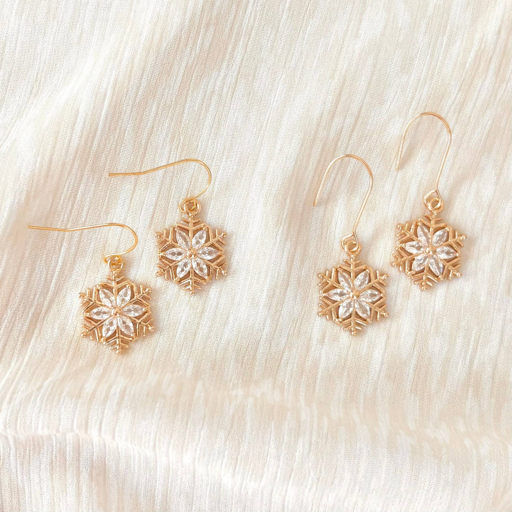 GOLD SNOWFLAKE HOOK EARRINGS | holiday earrings | Christmas : Regular 18k Fish Hook