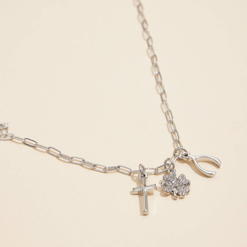 Gold Dipped Necklace with 3 Symbolic Charms: Gold / One / 4DN18071