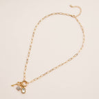 Gold Dipped Charm Necklace with Key and Gemstone Accents: Yellow Gold / One / 4DN18064
