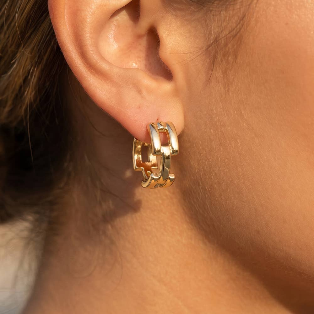 Silver Chunky Chain Link Textured Huggie Hoop Earrings