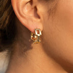 Silver Chunky Chain Link Textured Huggie Hoop Earrings