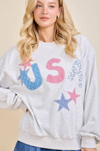 USA Patchwork Star Graphic Sweatshirt: NAVY
