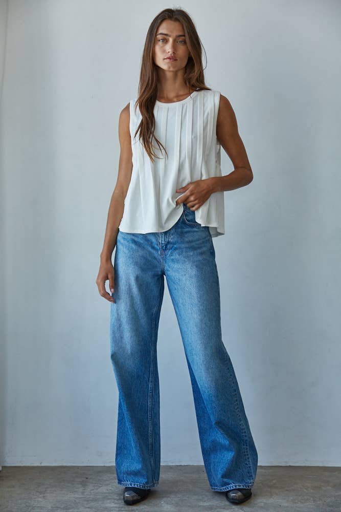 Knit Rayon Spandex Jersey Round Neck Sleeveless Top: Cream