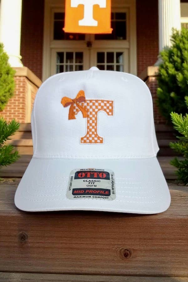 Vols T with Bow White Canvas Embroidered Hat