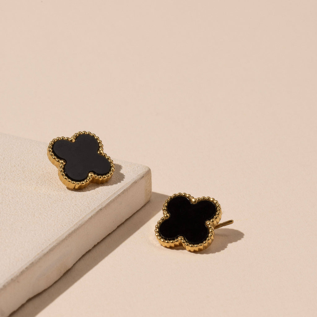 Stainless Steel Clover Stud Earrings: White / One / B4JE003