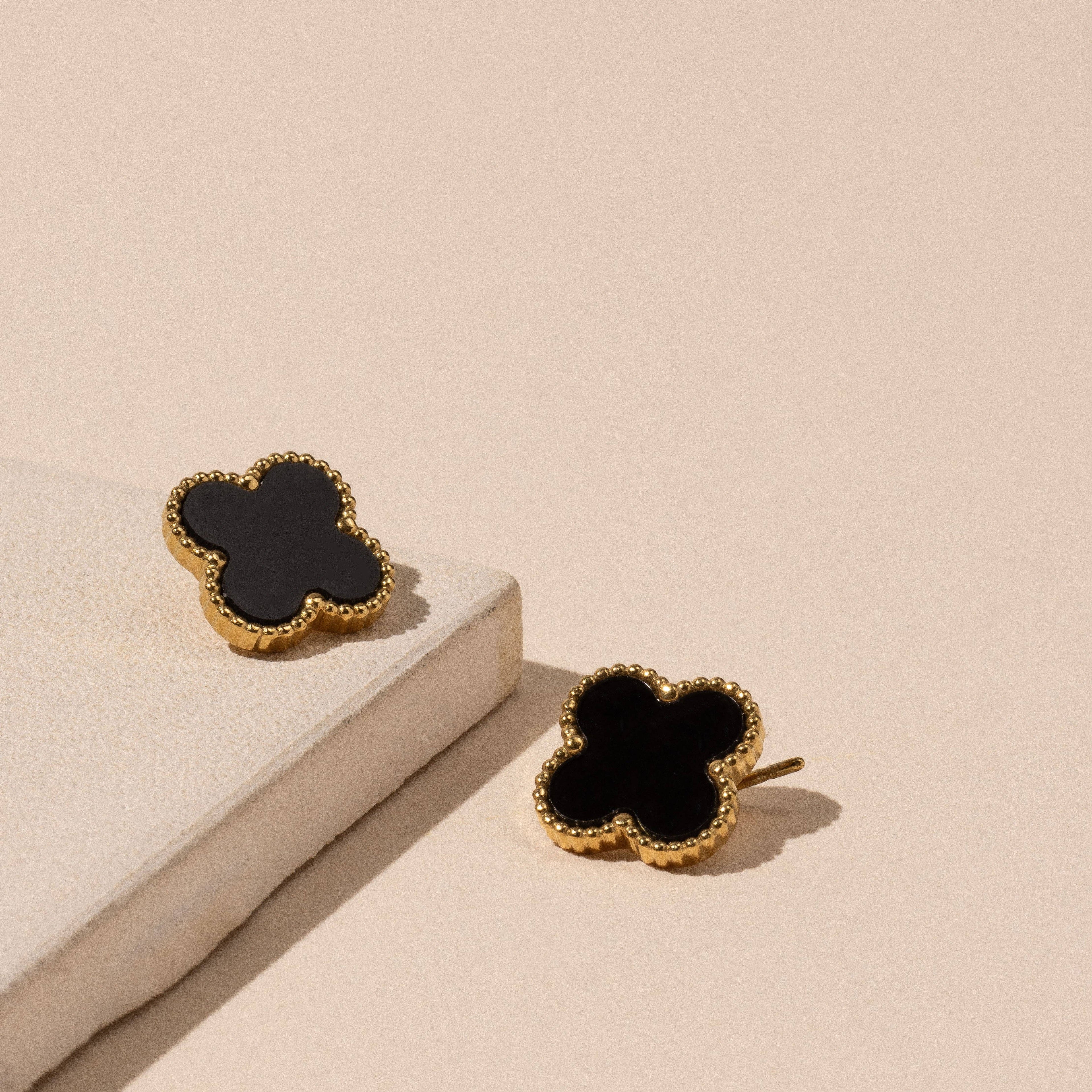 Stainless Steel Clover Stud Earrings: White / One / B4JE003