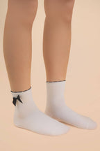 Side Bow Detail Ribbed Crew Socks: IVORY