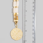 White Gold Ivory Arrow Coin Pendant Rectangle Acrylic Beaded Necklace