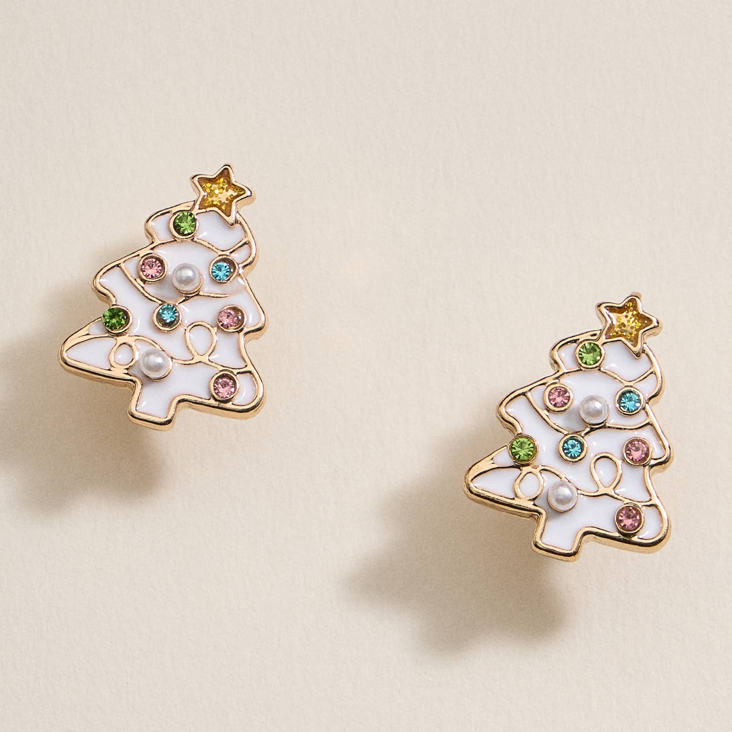 Christmas Tree Enamel Stud Earrings: Pink