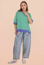 Kelly Green/Cream Oversized Stripe Casual Knit Top