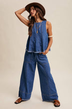 Blue Haze Washed Denim Tank & Wide-Leg Pants Set