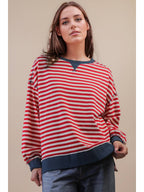 Red/Cream Stripe Comfy Casual Oversized Knit Top