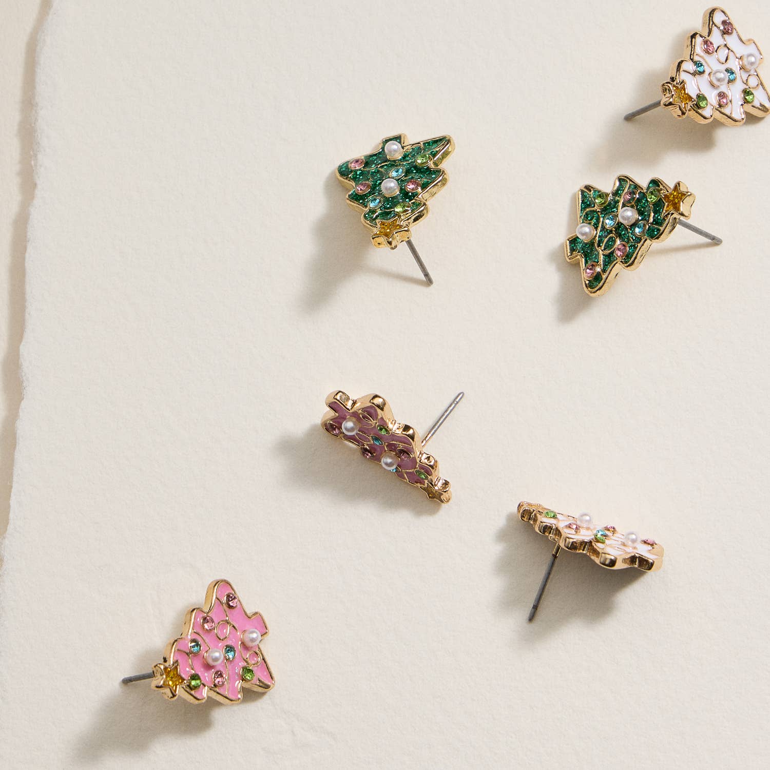 Christmas Tree Enamel Stud Earrings: Pink