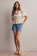 ASH Lace Cape Sleeve Cotton Peplum Top