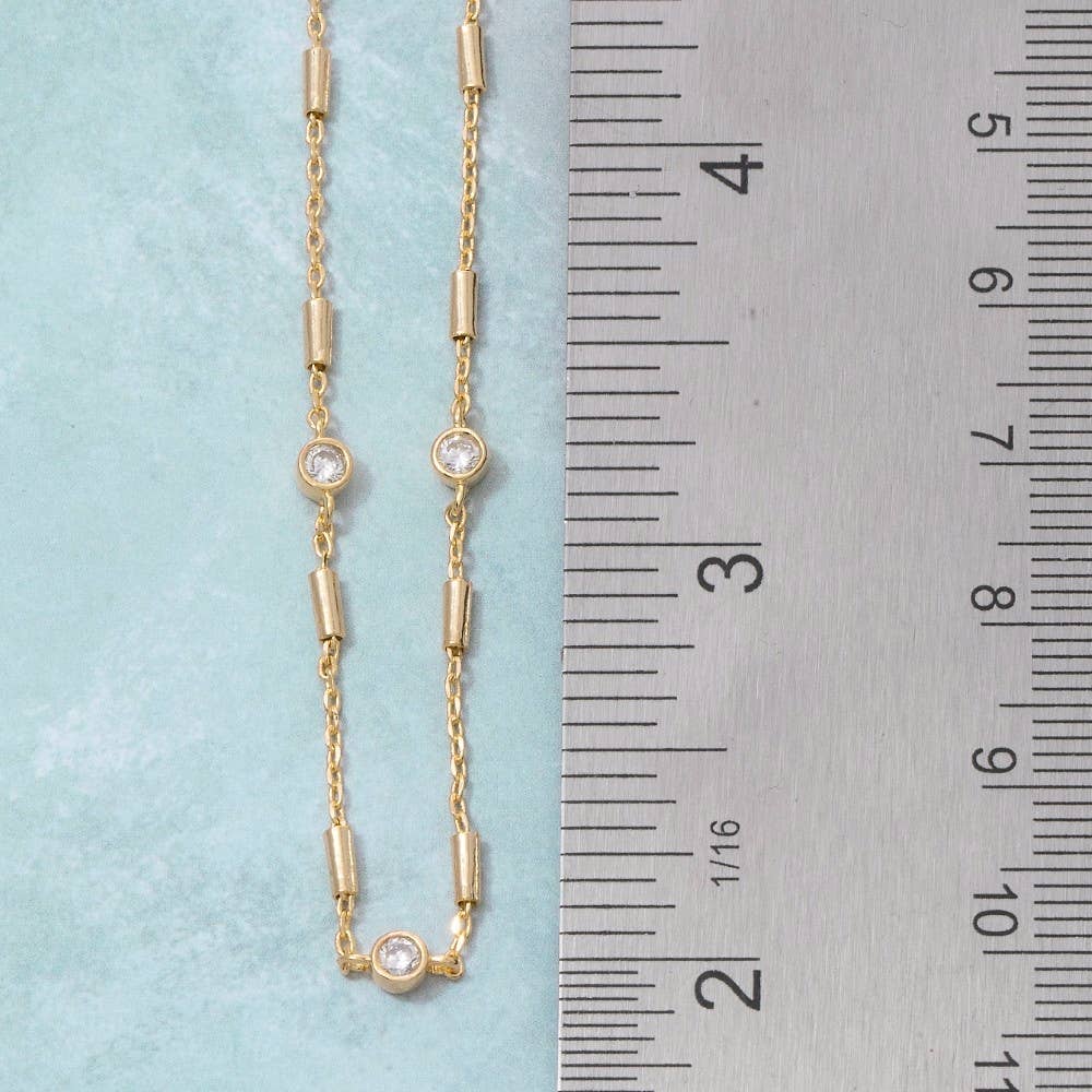 Cz Station Bar Chain Necklace: GDCRY