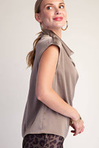 MOCHA Cowl Neck  Sleeveless Satin Top