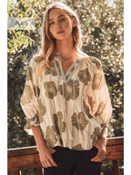 PLUS SAGE Botanical Printed Pintuck Top