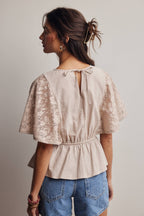 ASH Lace Cape Sleeve Cotton Peplum Top