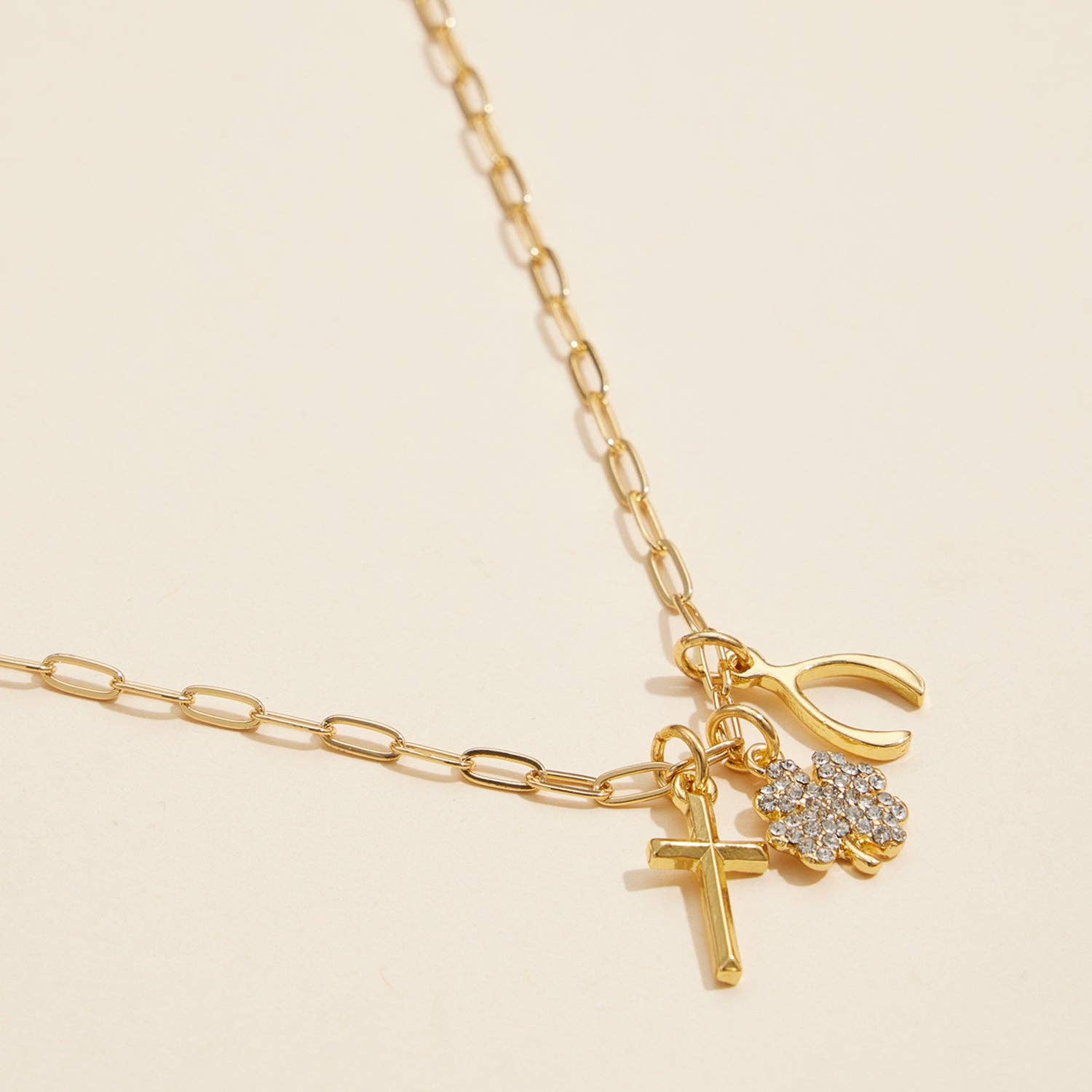 Gold Dipped Necklace with 3 Symbolic Charms: Gold / One / 4DN18071