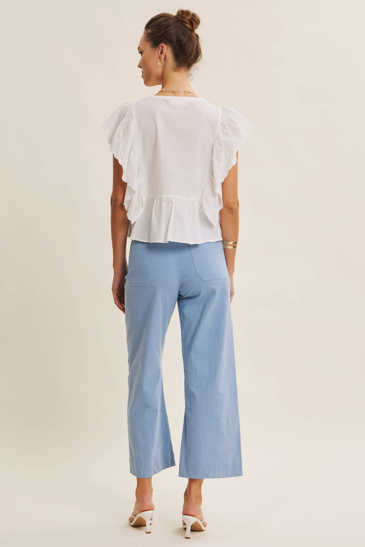 SEASONLESS STRETCHY COTTON LINEN ANKLE PANTS WITH POCKETS: BLUE