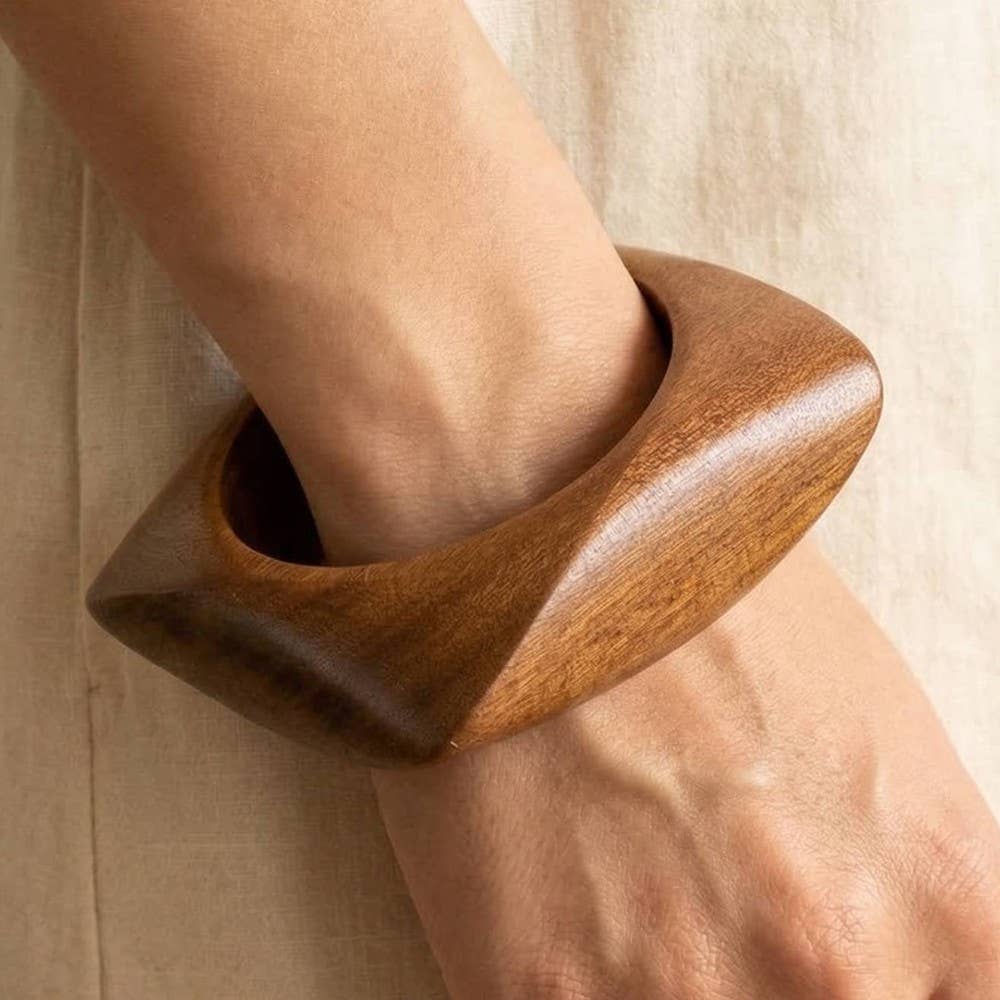 Large Wood Square Shape Bangle Bracelet: BR