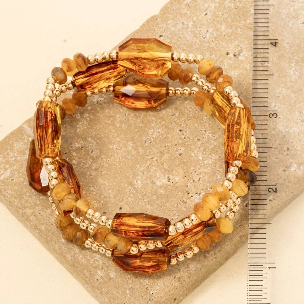 Marble Resin And Mini Metallic Beaded Bracelet Set