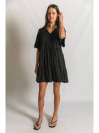 Black Pintuck Detail Mini Dress