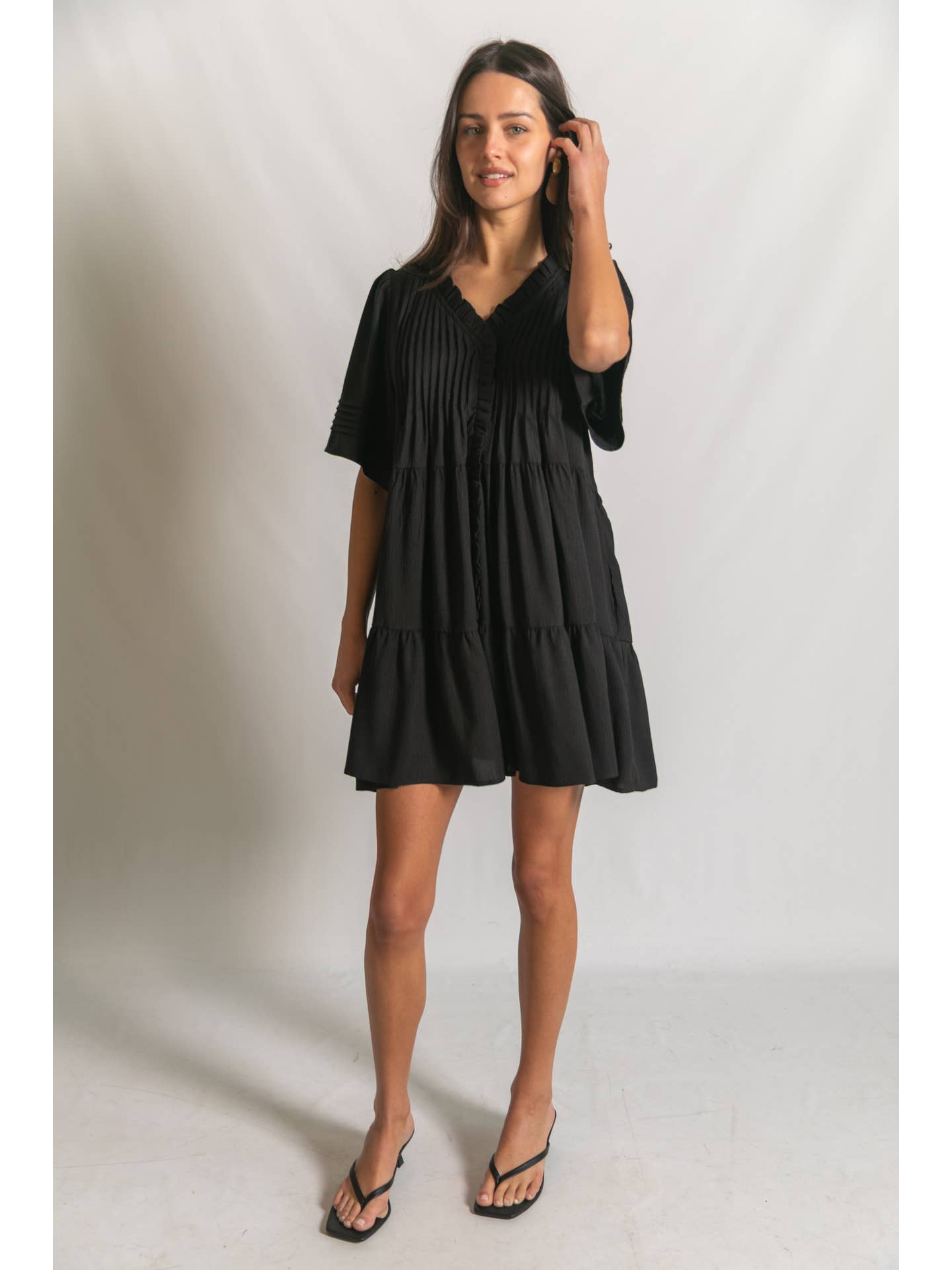 Black Pintuck Detail Mini Dress