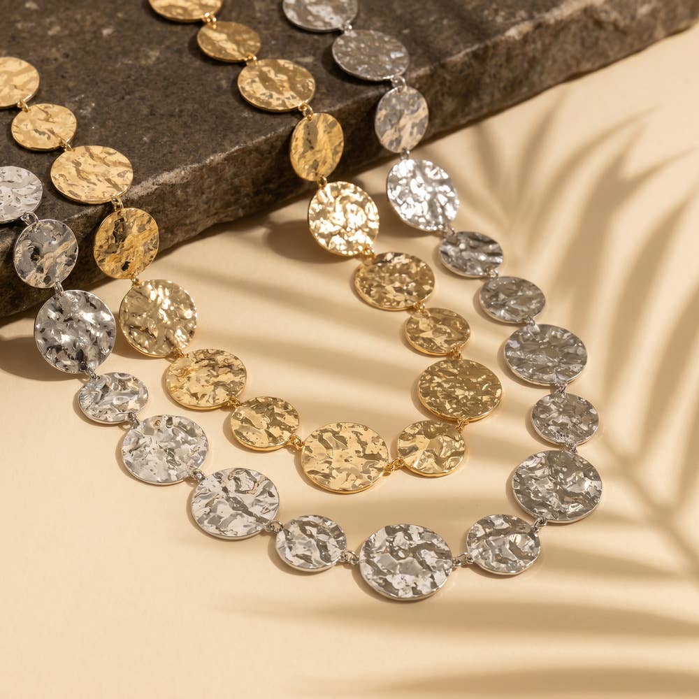 Hammered Coin Disc Station Necklace: GD