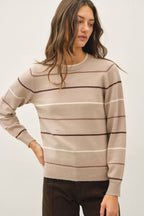 SAND DOUBLE LAYERED LOOK  STRIPE SWEATER TOP